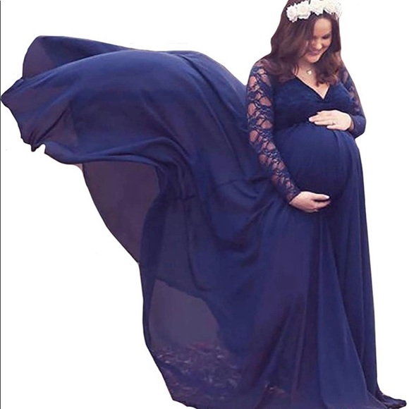 Women's Pregnancy Dress Lace Maternity Gown LongSleeve Maxi for Photoshoot(BNIP) - Picture 4 of 6